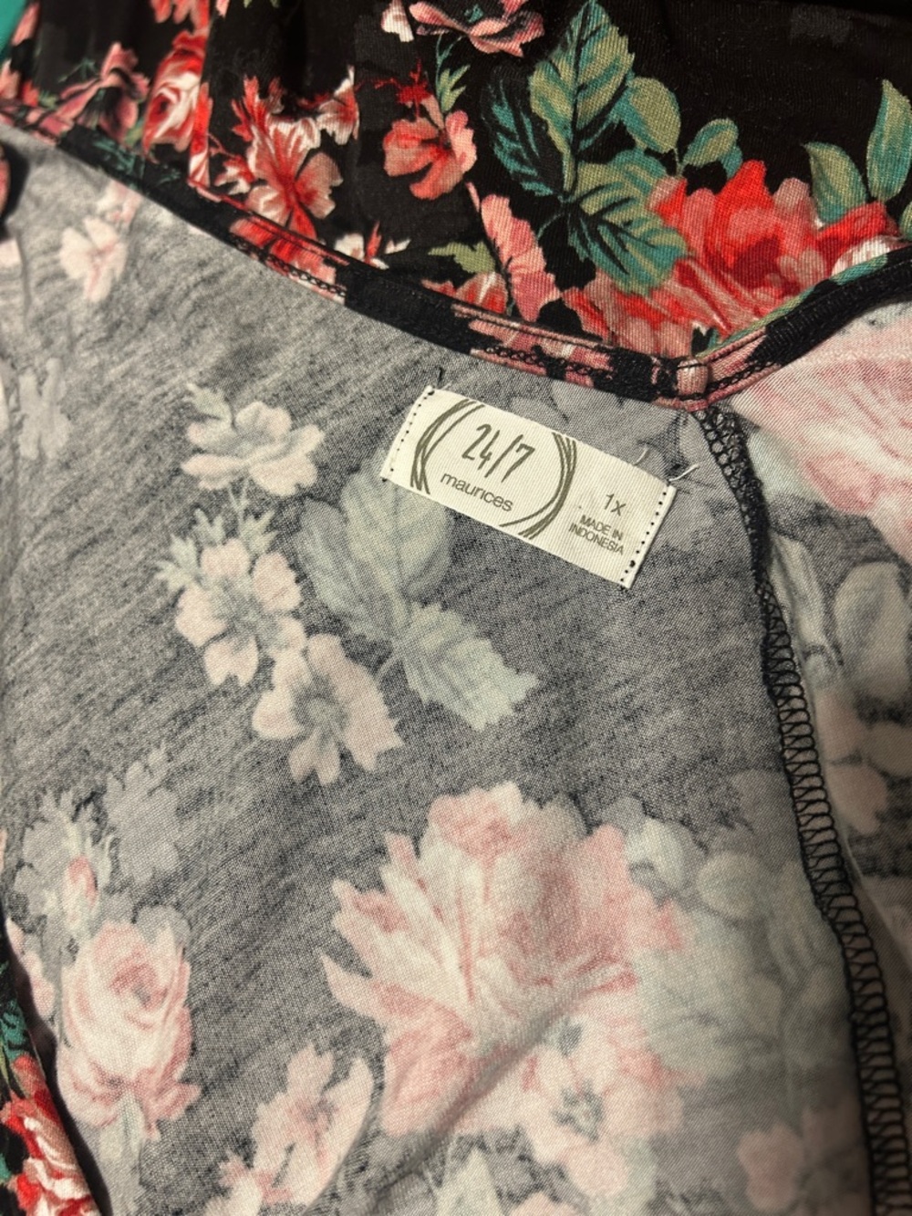 Maurices Black Floral V-Neck Mini Dress with Red and Green Accents - Picture 2 of 3